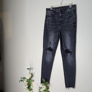 AEO Off Black Jeans Super Stretch Highest Rise Jegging Distressed XLong
